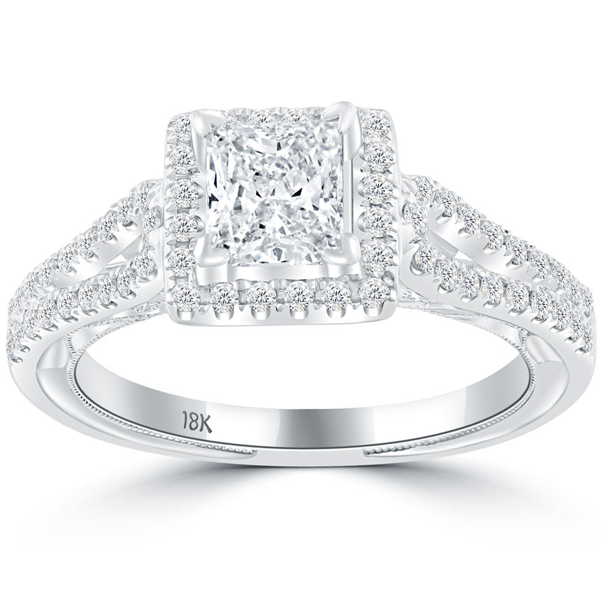 1.48 Carat F-SI1 Princess Cut Diamond Engagement Ring 18k Gold Vintage Style