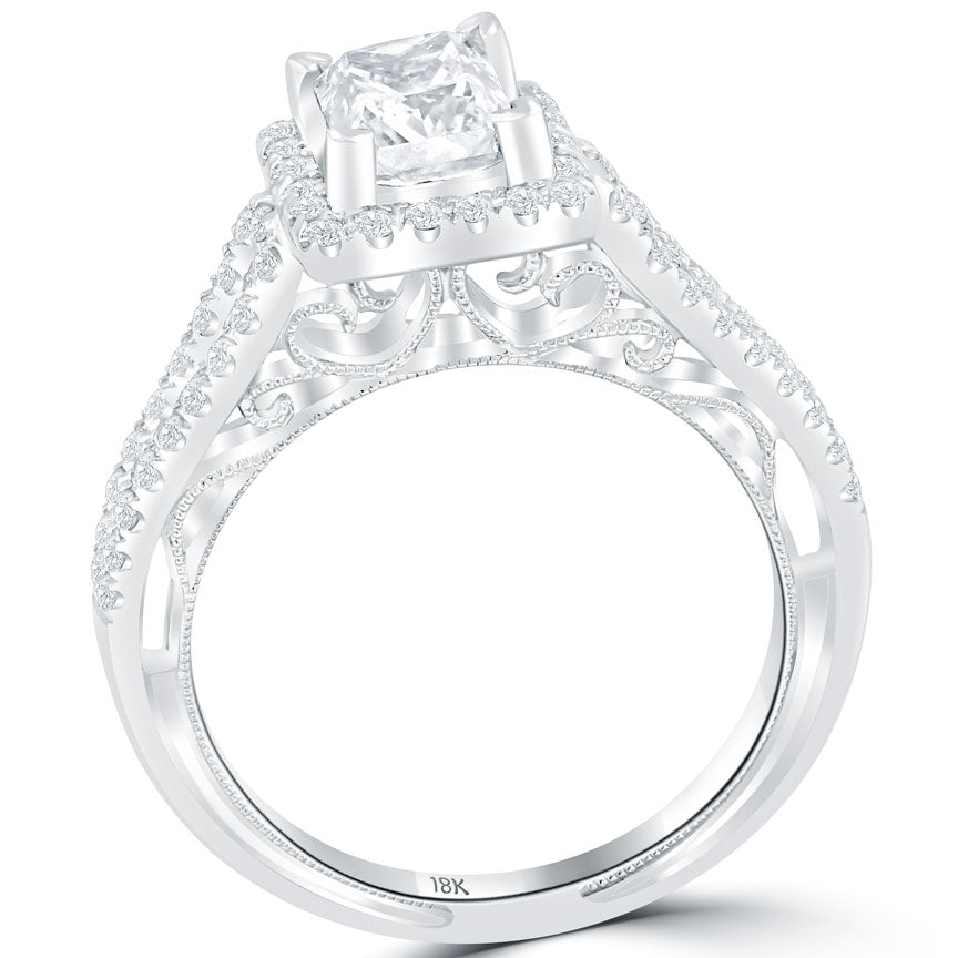 1.48 Carat F-SI1 Princess Cut Diamond Engagement Ring 18k Gold Vintage Style