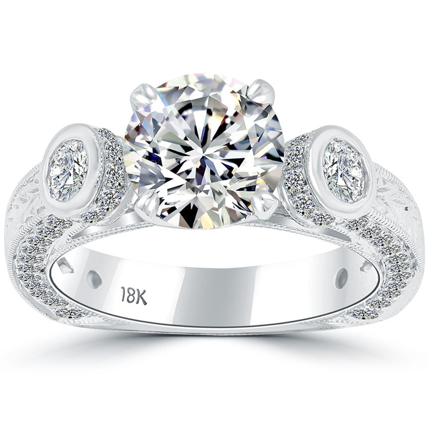 3.83 Carat G-SI2 Certified Natural Round Diamond Engagement Ring 18k White Gold