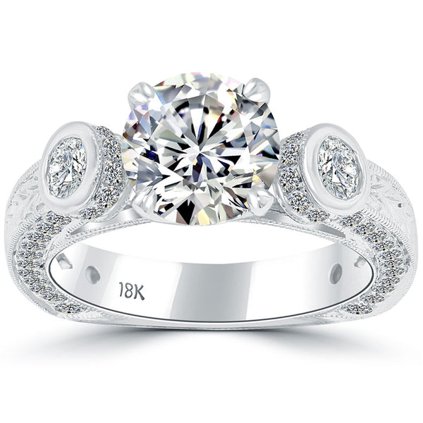 3.83 Carat G-SI2 Certified Natural Round Diamond Engagement Ring 18k White Gold