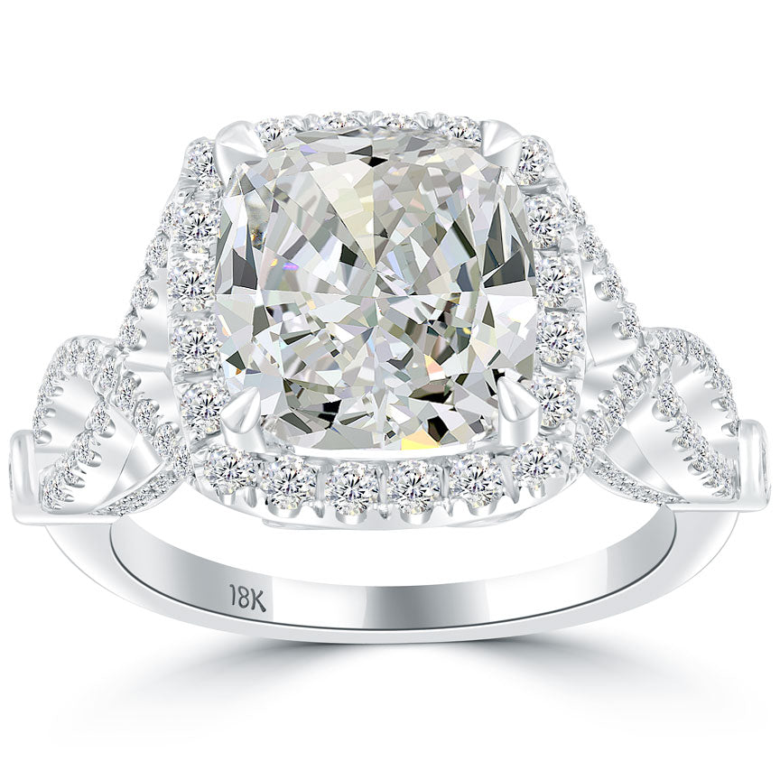 5.04 Carat H-VS1 Cushion Cut Natural Diamond Engagement Ring 18k Vintage Style Front