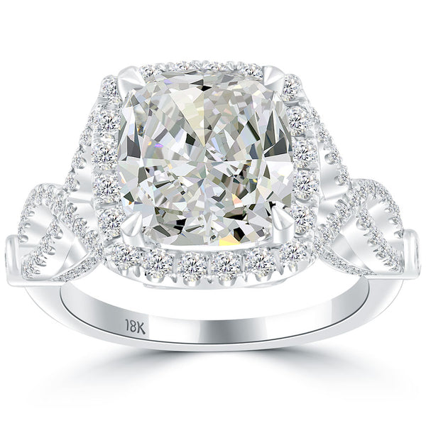 5.04 Carat H-VS1 Cushion Cut Natural Diamond Engagement Ring 18k Vintage Style Front
