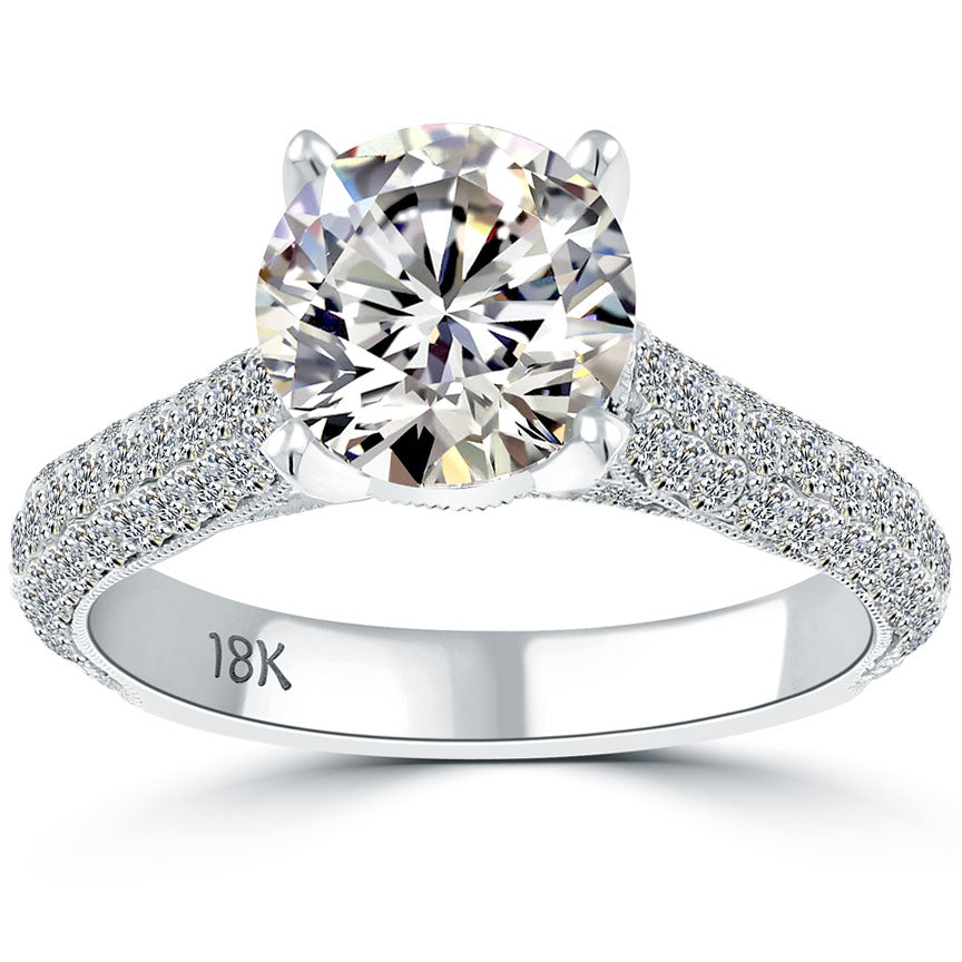3.61 Carat H-SI1 Certified Natural Round Diamond Engagement Ring 18k White Gold