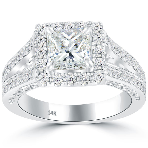 1.90 Carat H-VS1 Radiant Cut Natural Diamond Engagement Ring 14k Vintage Style