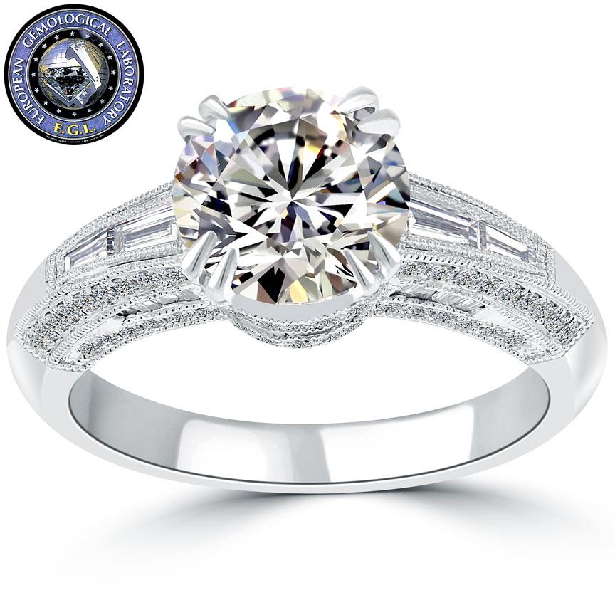 3.29 Carat I-VS2 EGL Certified Round Diamond Engagement Ring 18k White Gold