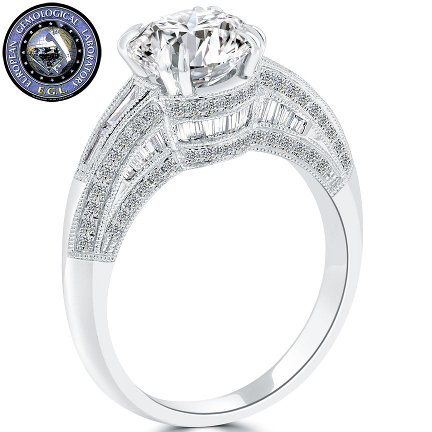 3.29 Carat I-VS2 EGL Certified Round Diamond Engagement Ring 18k White Gold