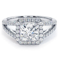 3.20 Carat H-SI2 Princess Cut Diamond Engagement Ring 18k White Gold Pave Halo