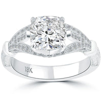 2.47 Ct. G-SI1 Cushion Cut Diamond Engagement Ring 18k White Gold Vintage Style