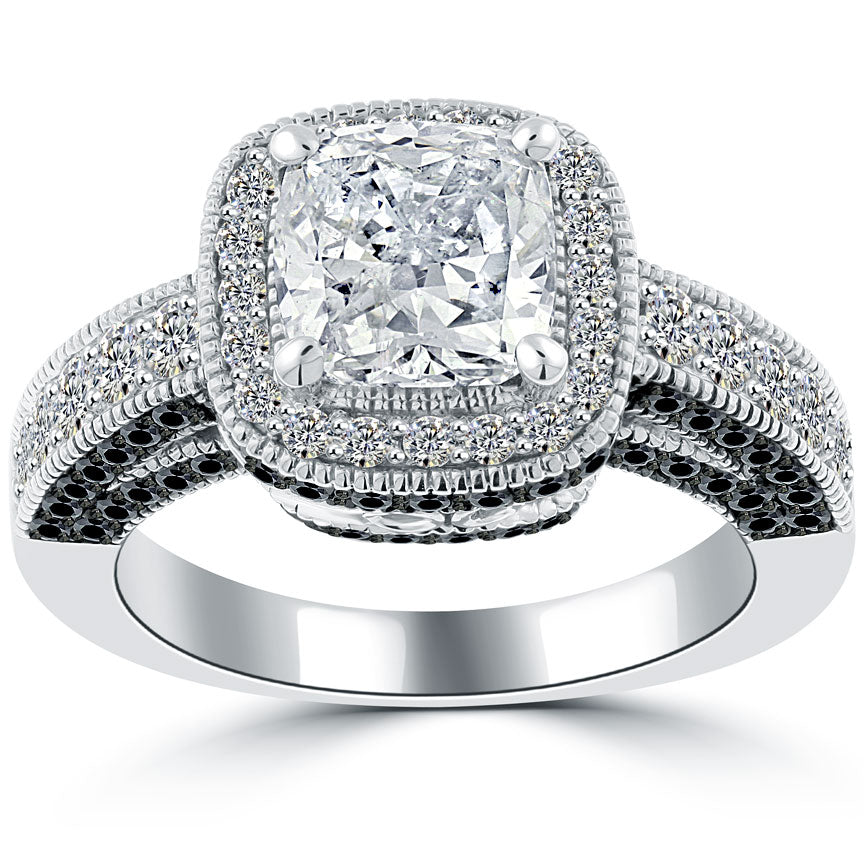 3.51 Carat G-SI2 Cushion Cut Diamond Engagement Ring 14k Gold Vintage Style