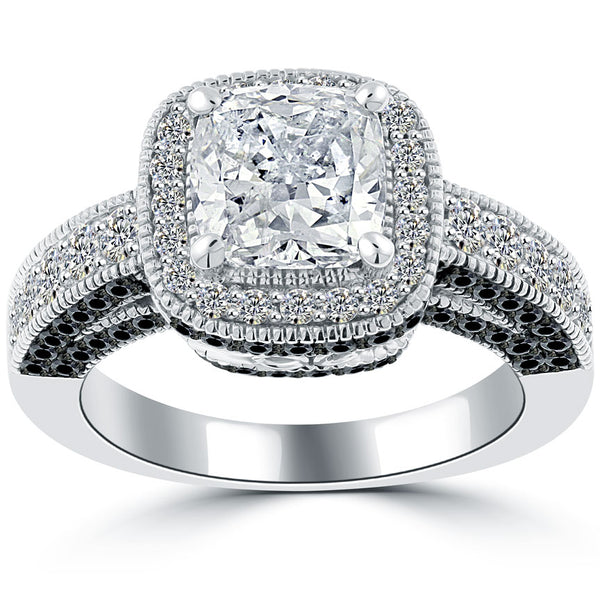 3.51 Carat G-SI2 Cushion Cut Diamond Engagement Ring 14k Gold Vintage Style