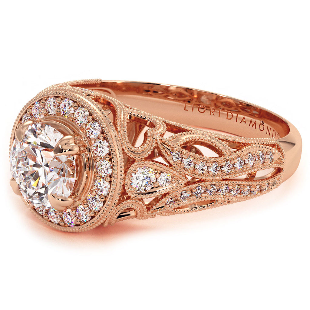 1.70 Carat G-SI1 Round Diamond Engagement Ring 14k Rose Gold Vintage Style