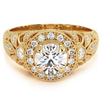 1.54 Carat G-SI2 Round Diamond Engagement Ring 14k Yellow Gold Vintage Style