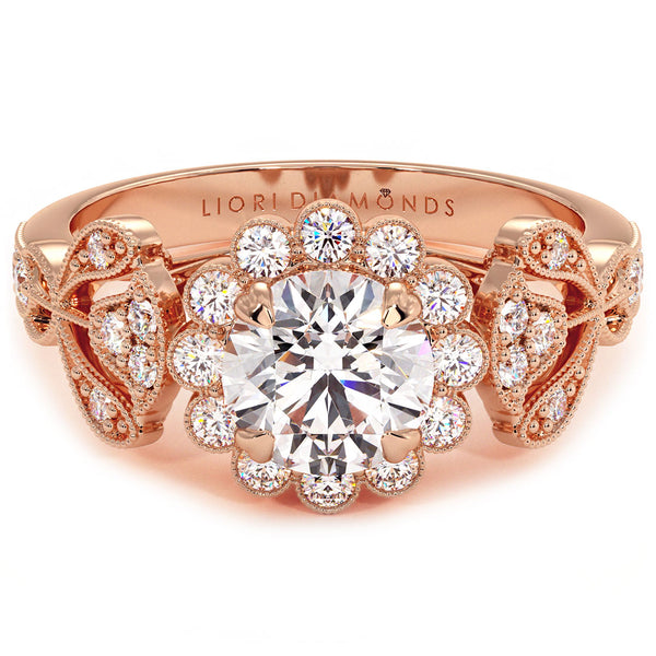 1.53 Carat H-SI1 Round Diamond Engagement Ring 14k Rose Gold Vintage Style