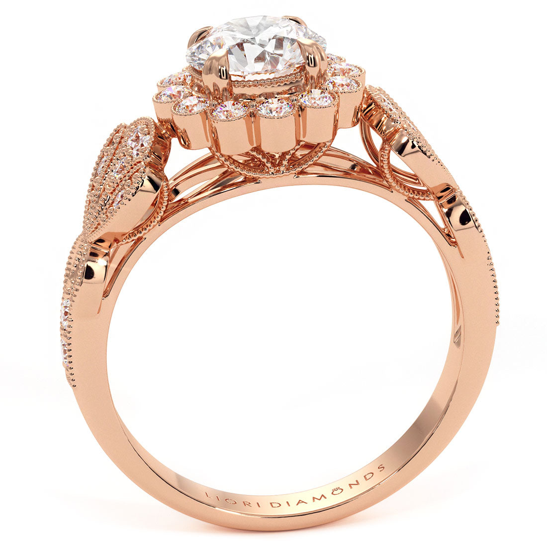 1.53 Carat H-SI1 Round Diamond Engagement Ring 14k Rose Gold Vintage Style