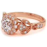 1.53 Carat H-SI1 Round Diamond Engagement Ring 14k Rose Gold Vintage Style