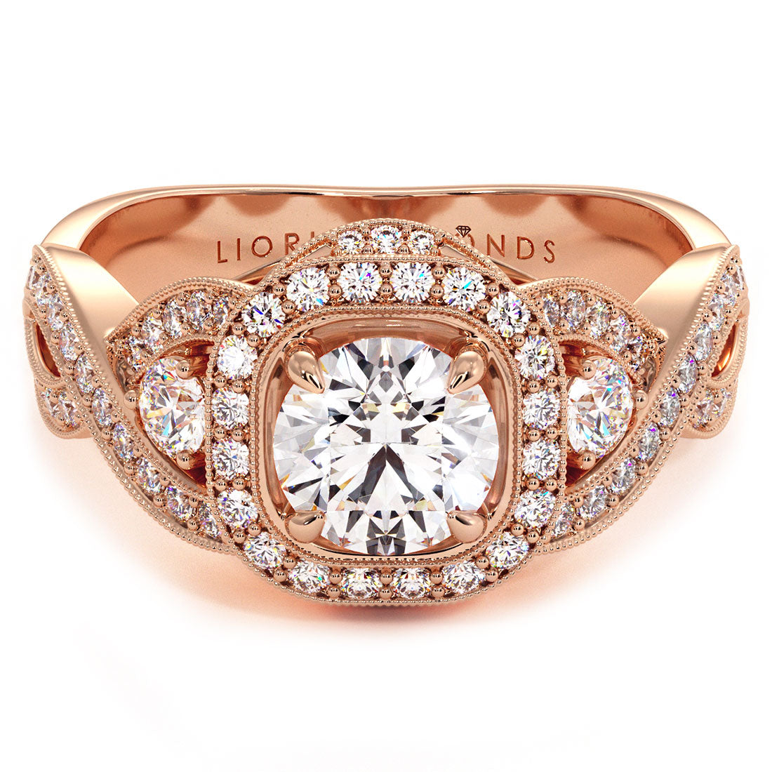 1.48 Carat D-VS1 Round Diamond Engagement Ring 14k Rose Gold Vintage Style