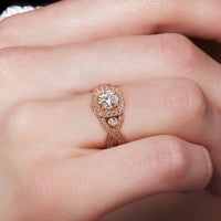 1.48 Carat D-VS1 Round Diamond Engagement Ring 14k Rose Gold Vintage Style
