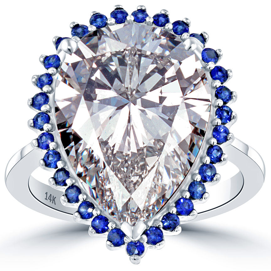 11.48 Carat J-SI2 Pear Shape Diamond Engagement Ring 14k White Gold Pave Halo