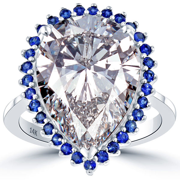 11.48 Carat J-SI2 Pear Shape Diamond Engagement Ring 14k White Gold Pave Halo