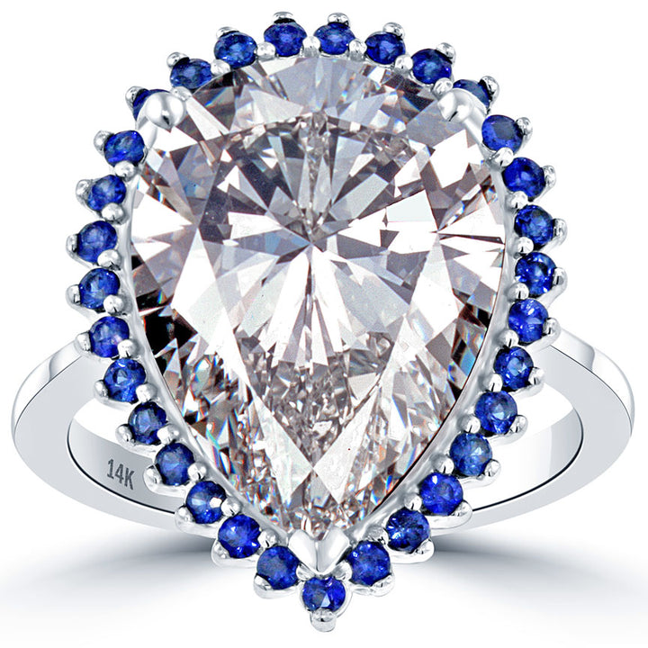11.48 Carat J-SI2 Pear Shape Diamond Engagement Ring 14k White Gold Pave Halo