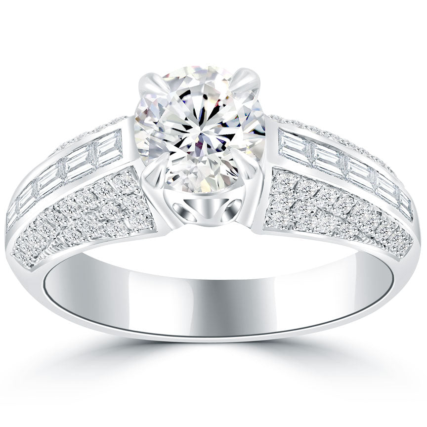 1.75 Carat E-SI1 Certified Natural Round Diamond Engagement Ring 18k White Gold