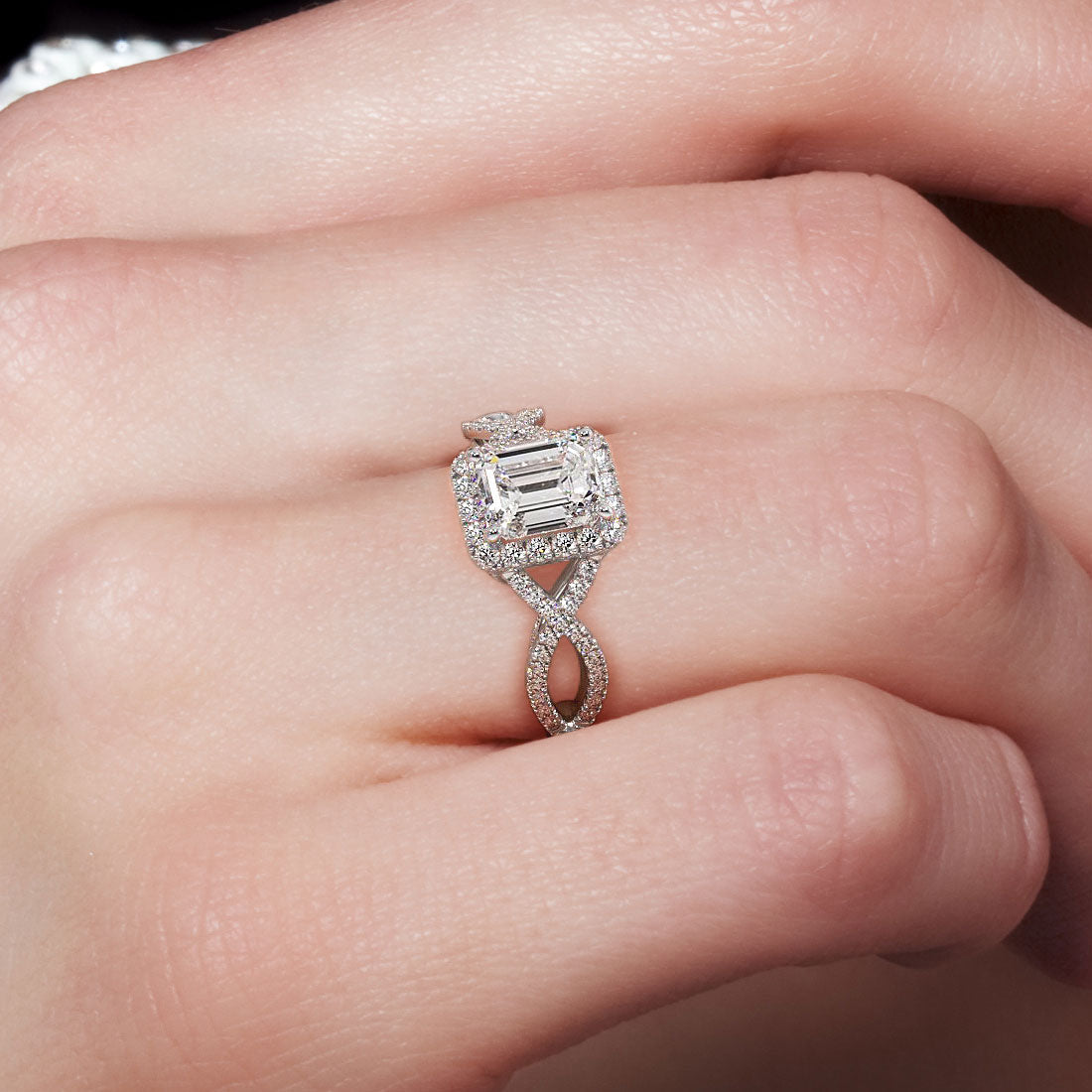 1 Carat Emerald Cut Micropavé Infinity Twist Halo
