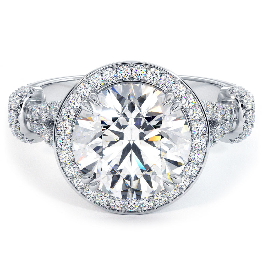 Vintage Natural Round Diamond Engagement Ring In White Gold Front View