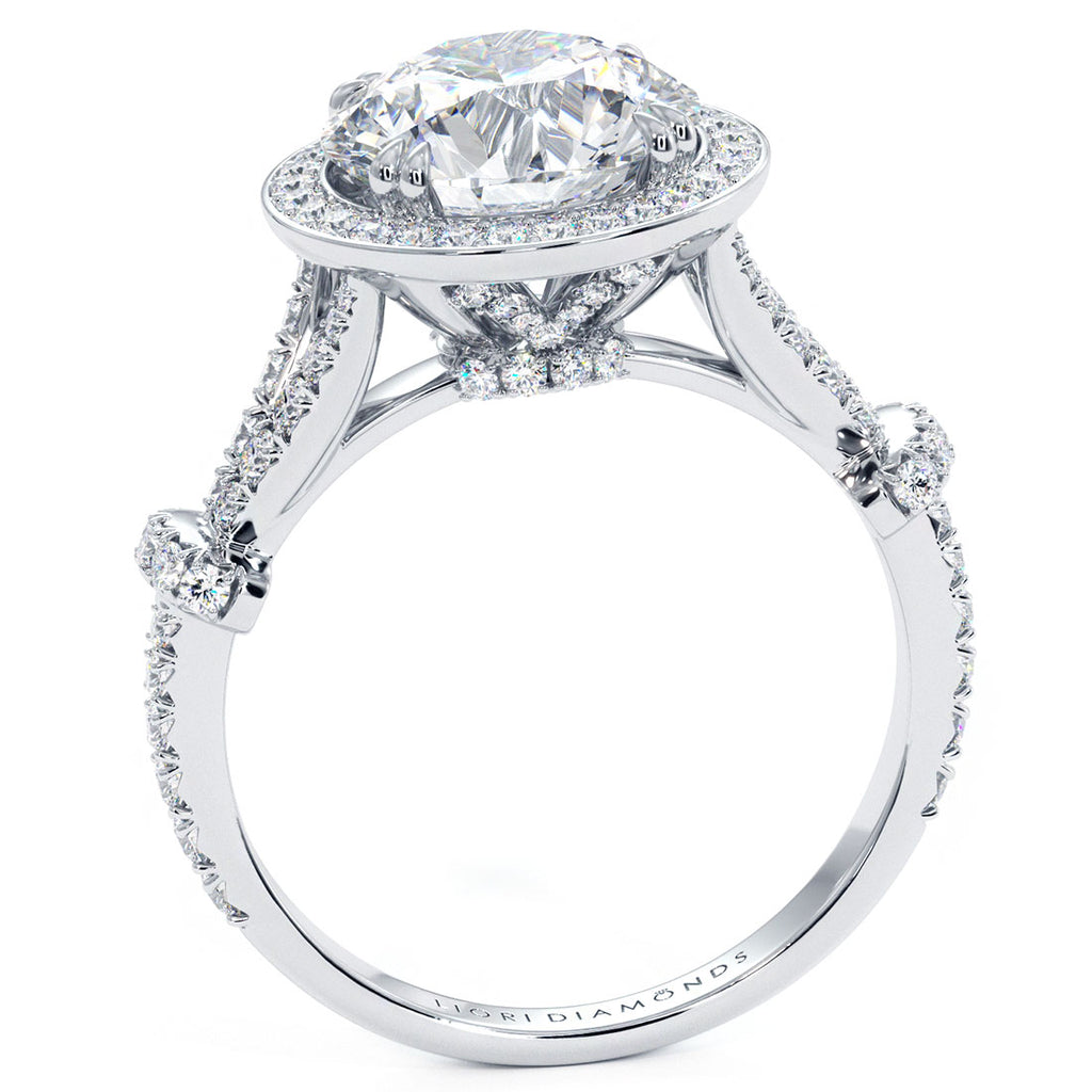 3.28 Carat G-VS2 Natural Round Diamond Engagement Ring 18k White Gold Pave Halo