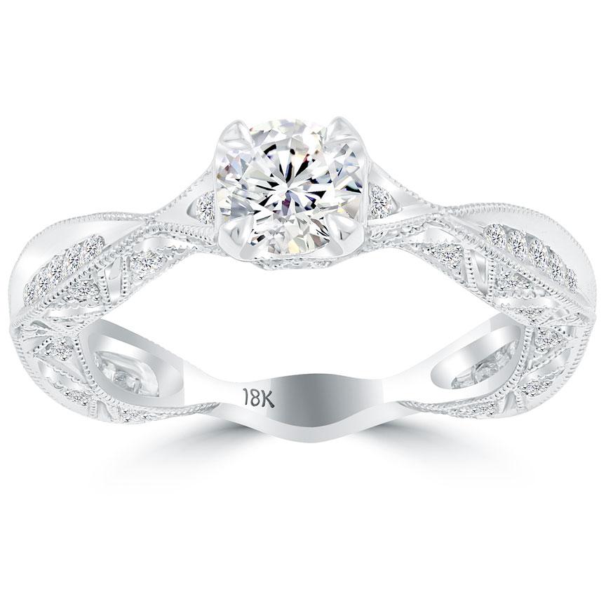 1.05 Carat G-VS2 Natural Round Diamond Engagement Ring 18k Gold Vintage Style