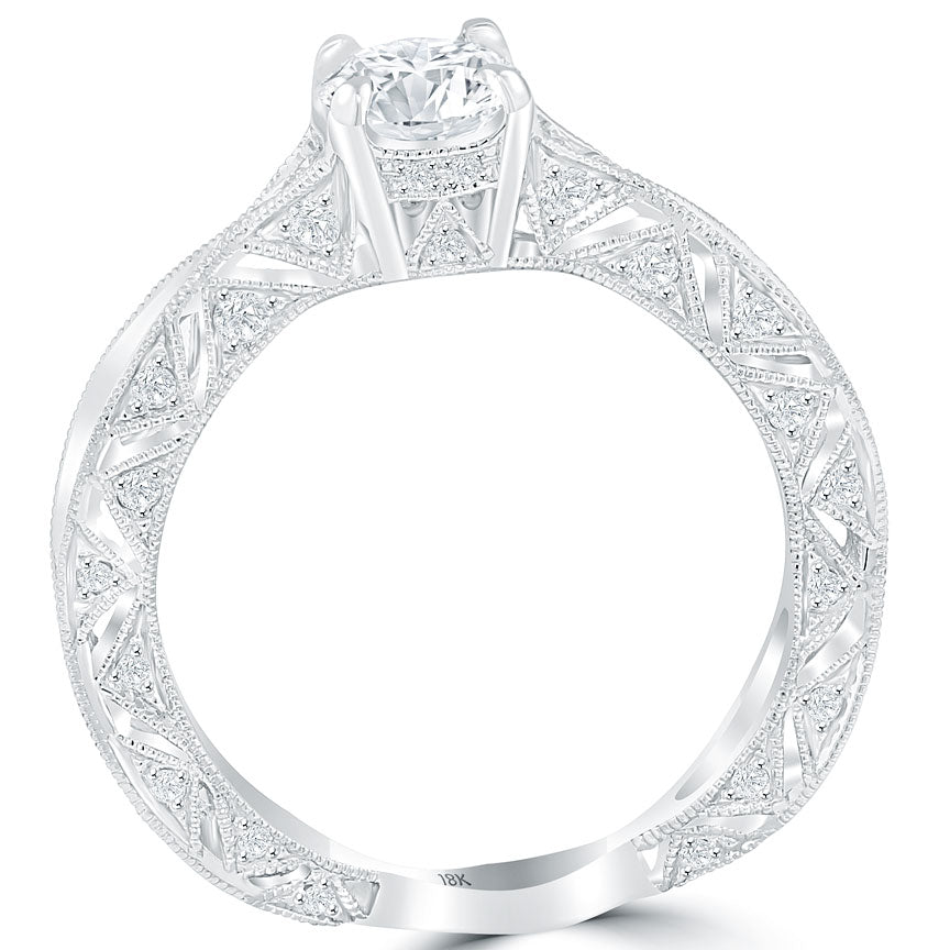 1.05 Carat G-VS2 Natural Round Diamond Engagement Ring 18k Gold Vintage Style