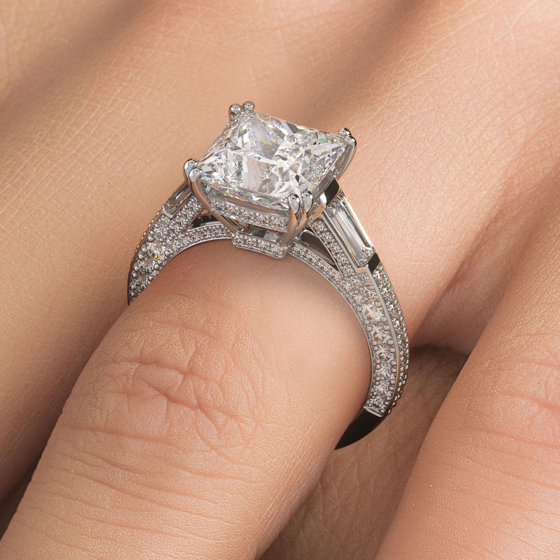 3.97 Carat I-VS1 Certified Princess Cut Diamond Engagement Ring 18k White Gold