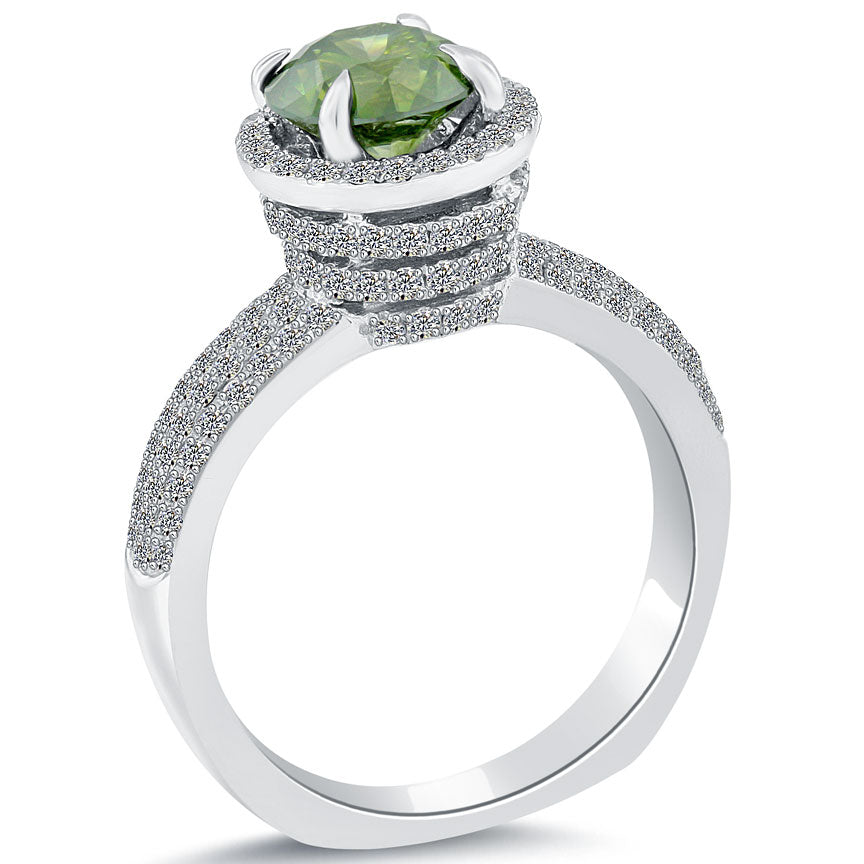 2.92 Carat Fancy Green Diamond Engagement Ring 14k White Gold Pave Halo