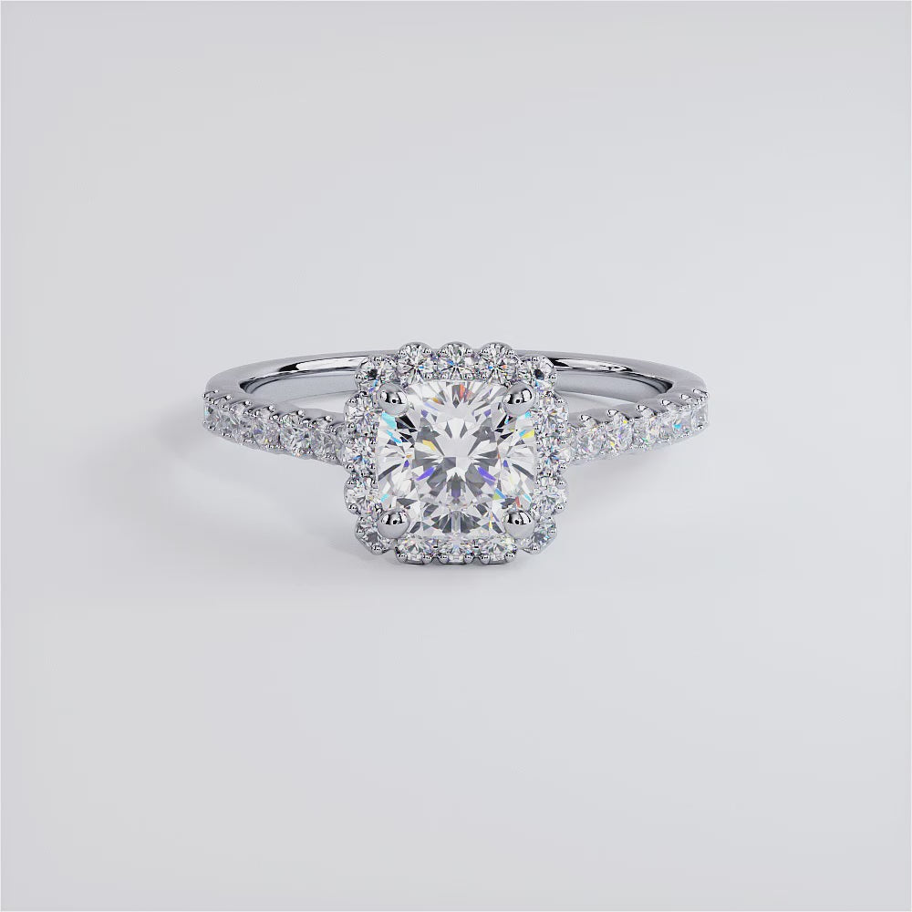 1 Carat Cushion Cut Beaded Prong Halo