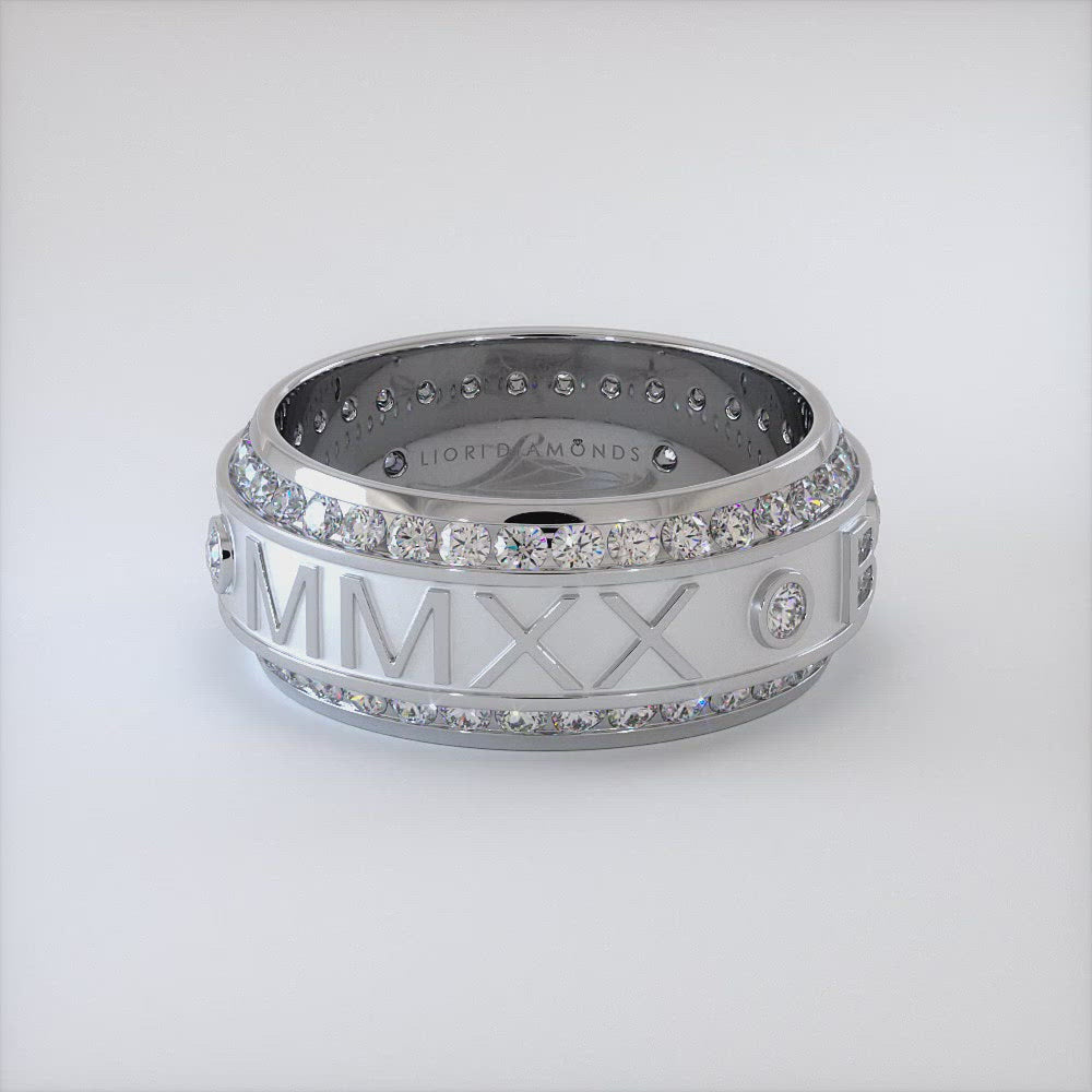 3.75ctw Custom Roman Numeral Men's Eternity Diamond Wedding Band 14k White Gold