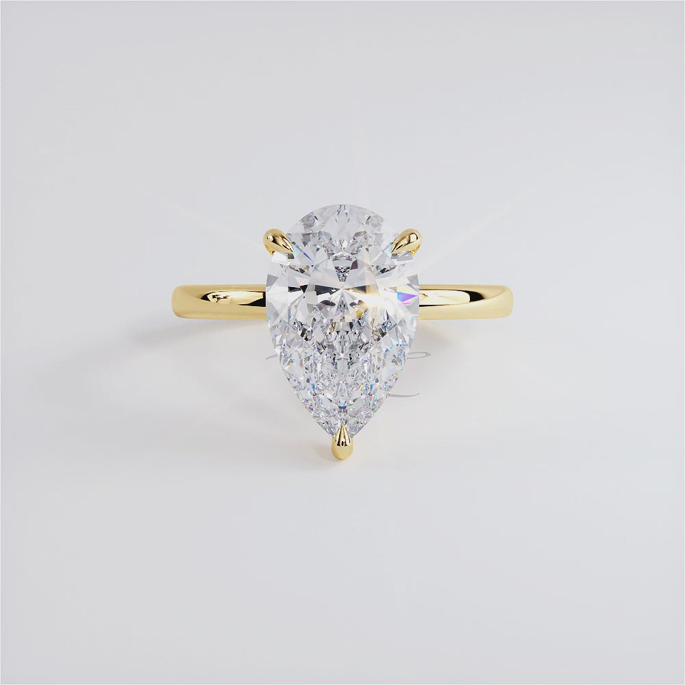 2.71ct GIA Certified Pear Shape Petite Wire Basket Solitaire Lab Grown Diamond Engagement Ring set in 14k Yellow Gold