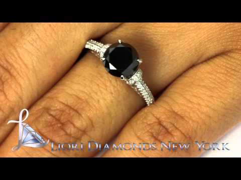 BDR-219 - 2.06 Carat Certified Natural Black Diamond Engagement Ring 18k White Gold