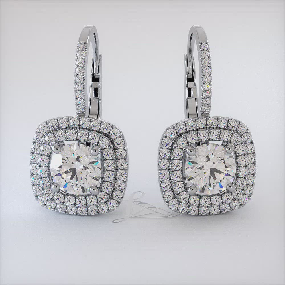 2.45 Carat Round Diamond Leverback Hanging Drop Earrings 18k White Gold