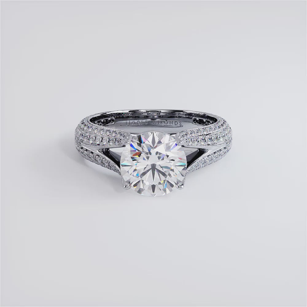 2 Carat Round Brilliant Micropavé Split Shank Cathedral