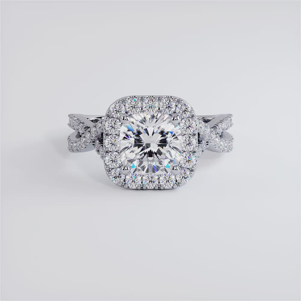 2 Carat Cushion Cut Infinity Twist Square Halo