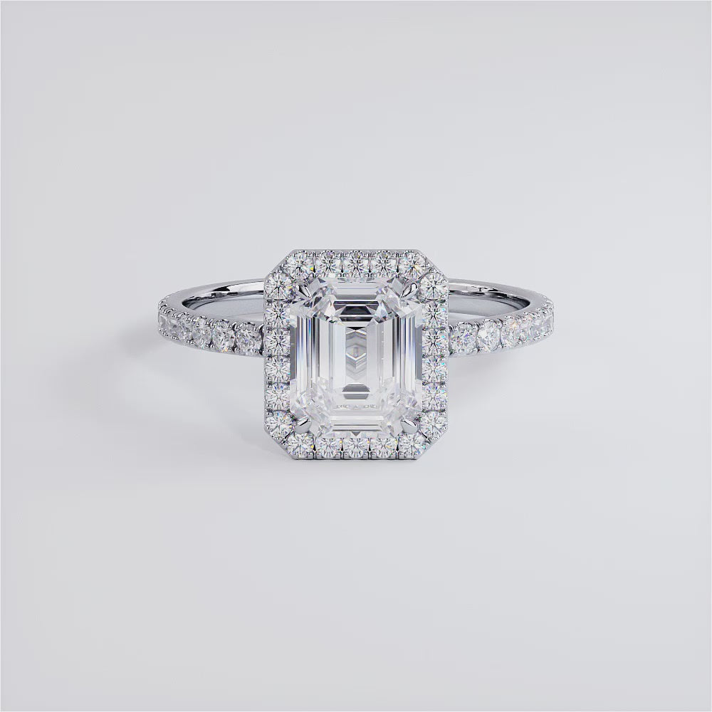 1.5 Carat Emerald Cut Petite Halo Micropavé