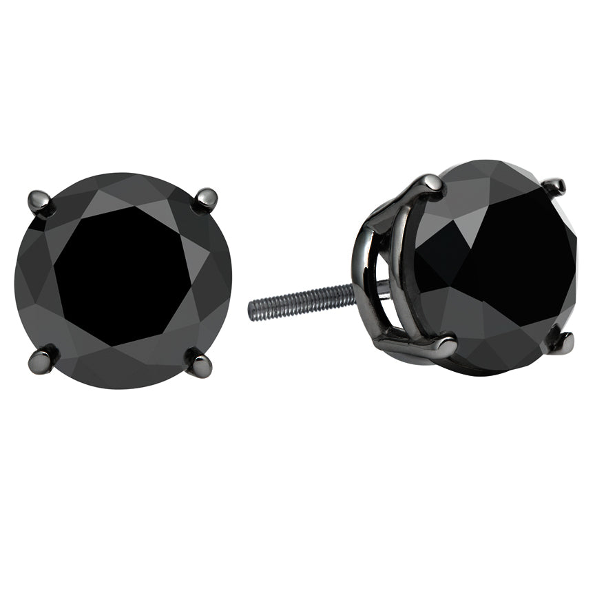 3.00 Carat Certified Natural Black Diamond Studs Earrings 14k Black Gold