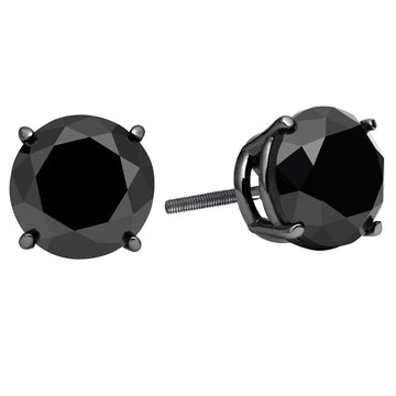 3.00ctw Natural Black Diamond Studs Earrings 14k Black Gold