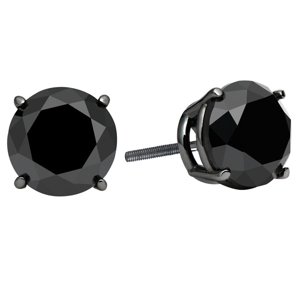 3.00ctw Natural Black Diamond Studs Earrings 14k Black Gold