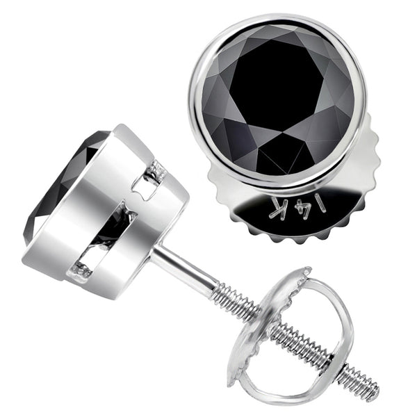 3.00ctw Natural Black Diamond Earrings Studs Bezel Set in 14k White Gold