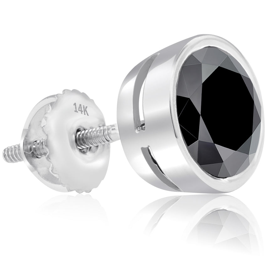 4.00 Ct. Certified Natural Black Diamond Earrings Bezel Set Studs 14k White Gold