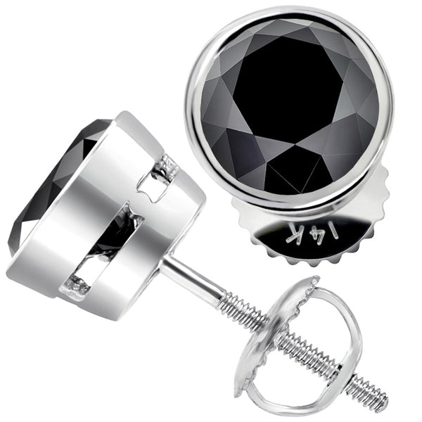 5.00ctw Natural Black Diamond Earrings Studs Bezel Set in 14k White Gold