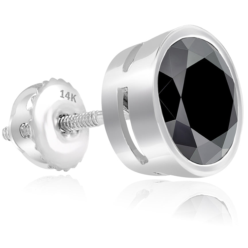 5.00 Ct. Certified Natural Black Diamond Earrings Bezel Set Studs 14k White Gold