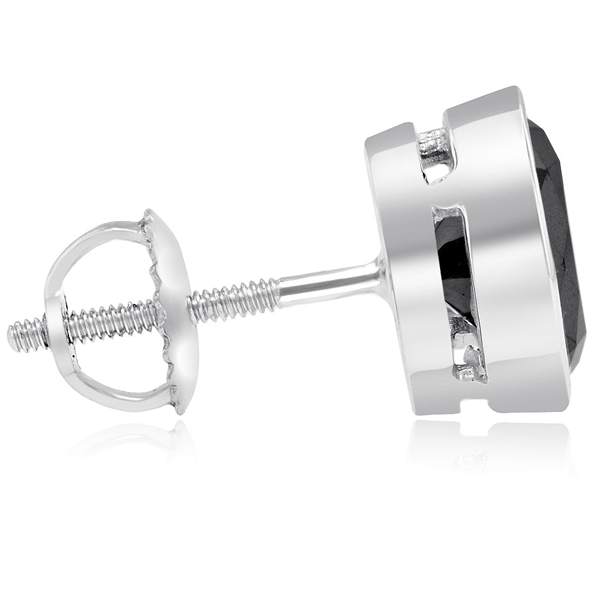 5.00 Ct. Certified Natural Black Diamond Earrings Bezel Set Studs 14k White Gold