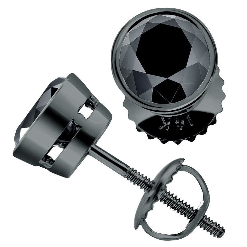 3.00 Ct. Certified Natural Black Diamond Earrings Bezel Set Studs 14k Black Gold