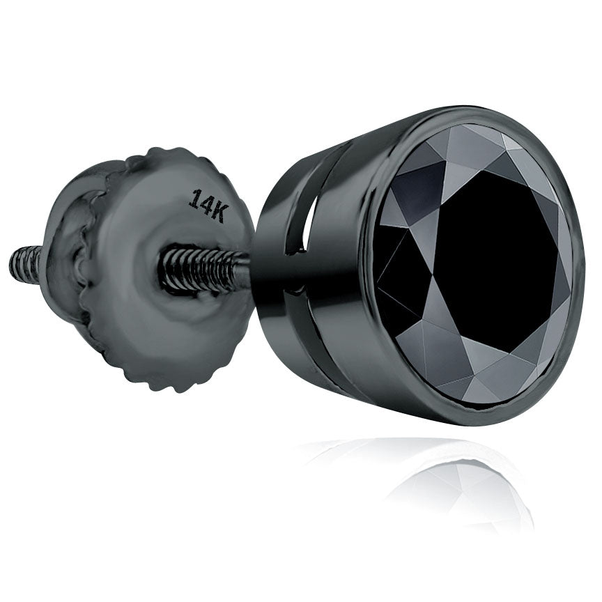 3.00 Ct. Certified Natural Black Diamond Earrings Bezel Set Studs 14k Black Gold